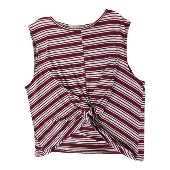 Vtg Adara Women’s Maroon Red & White Striped Sleeveless Twist-Front Top, Size L - Picture 1 of 8